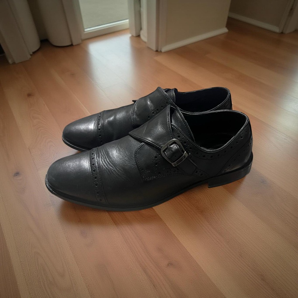 Nunn Bush Mens Black Leather Newton Monk Strap Shoes 84548-001 Size 11W